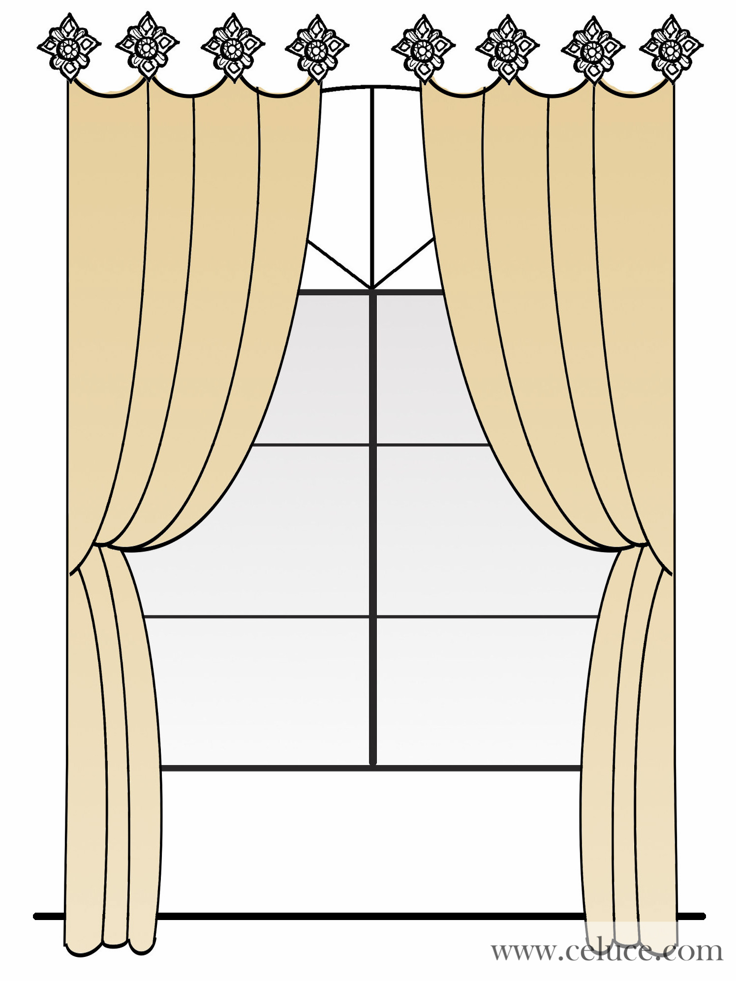 Straight Curtain Drapes over Arch Window