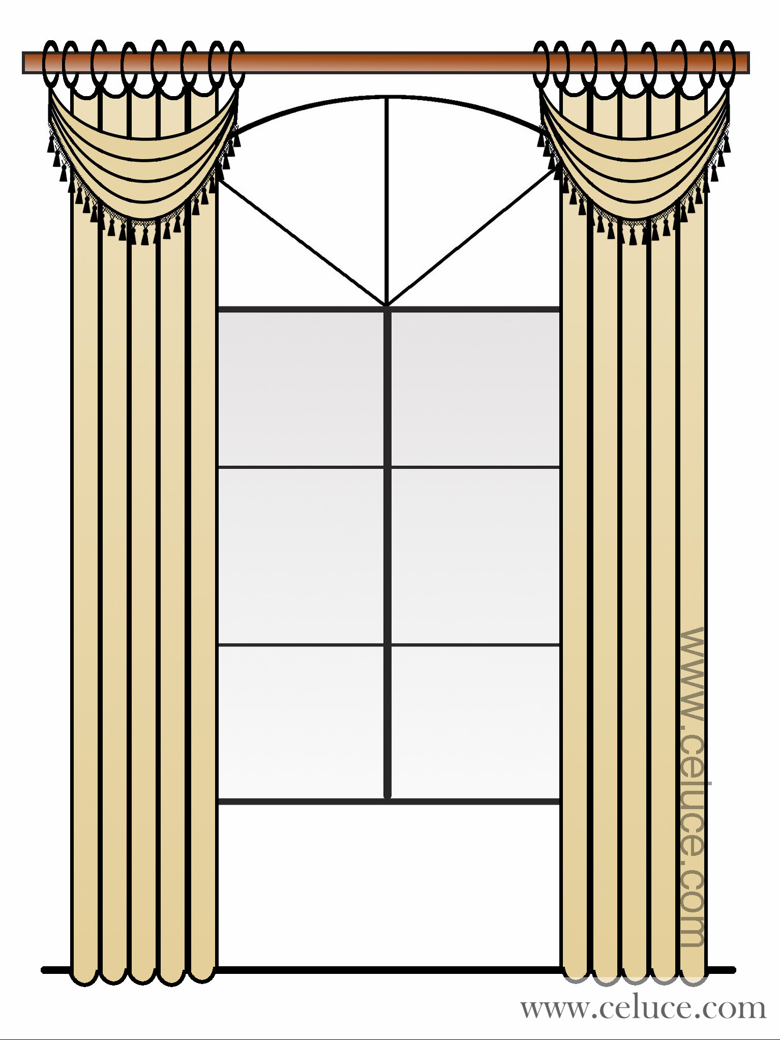 Curtain Drapes with Swags over Arch Window